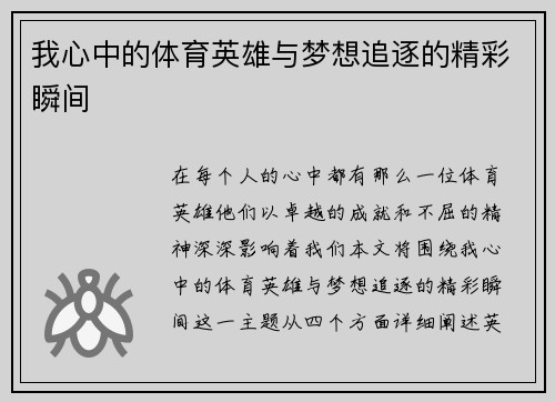 我心中的体育英雄与梦想追逐的精彩瞬间